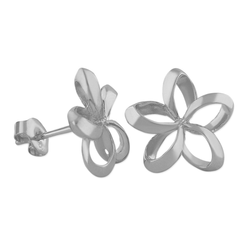 Sterling Silver 1/2 Inch Open Plumeria Stud Earrings