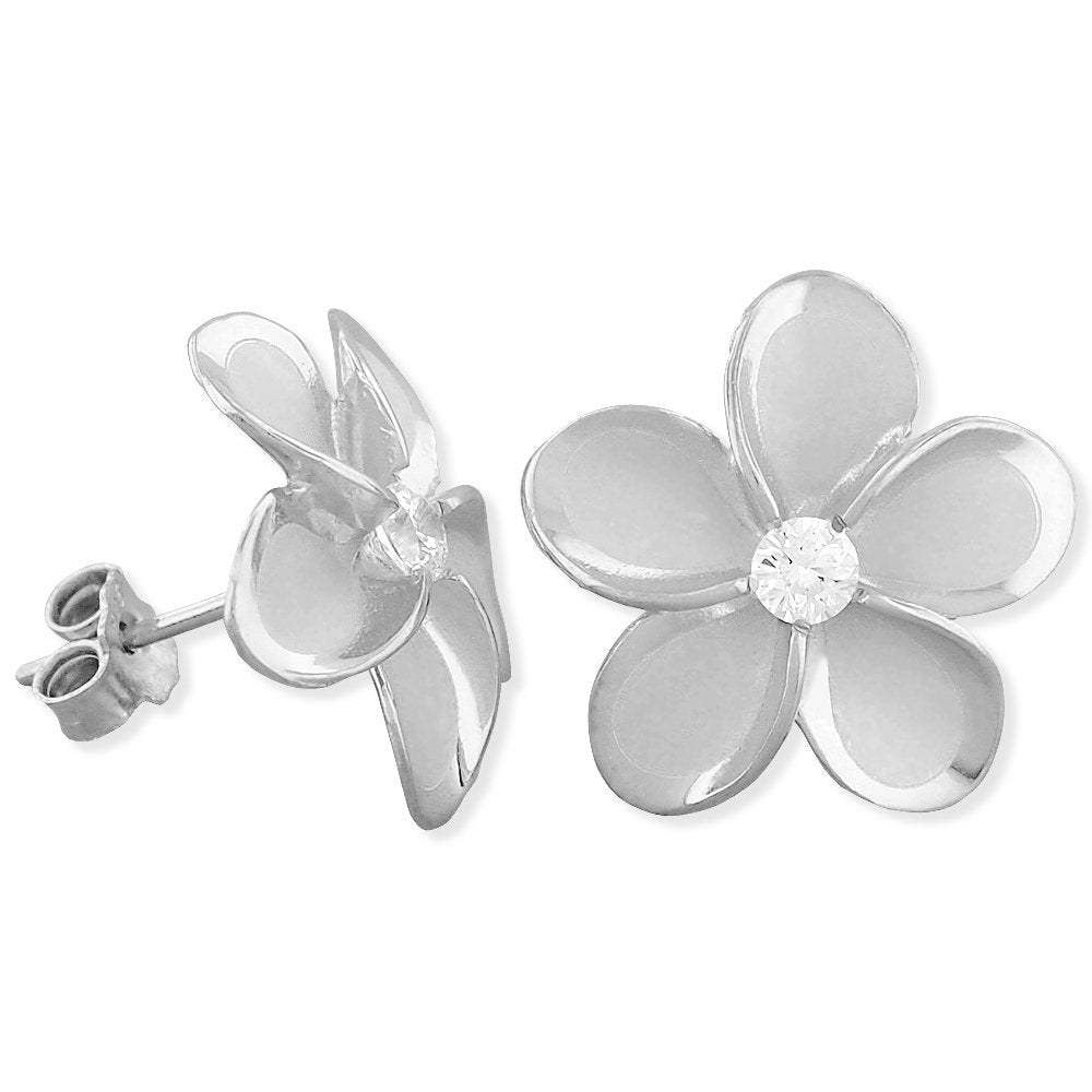 Sterling Silver 15mm Plumeria Stud Earrings