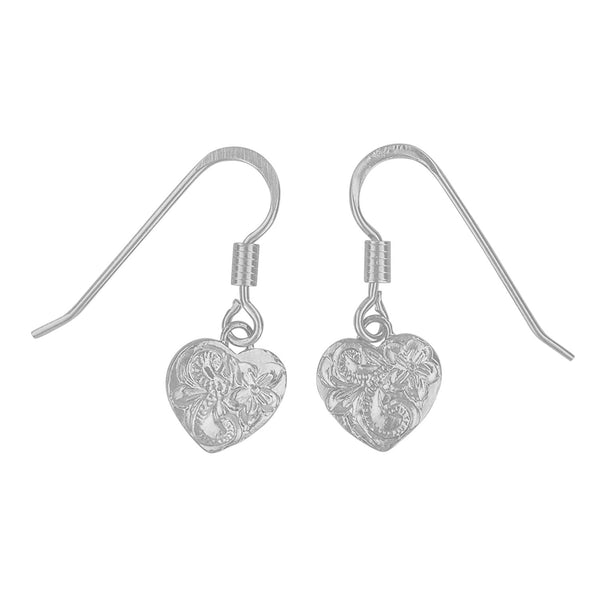 Sterling Silver Engraved Heart Dangle Earrings