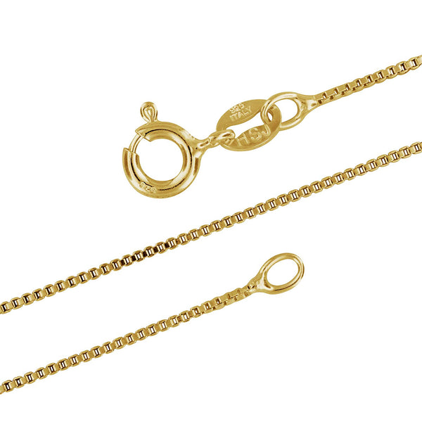 14kt Yellow Gold Plated Sterling Silver 1mm Box Chain Necklace Nickel-Free, 14-36 Inches