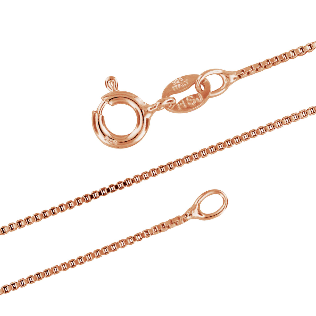14kt Rose Gold Plated Sterling Silver 1mm Box Chain Necklace Italian Nickel-Free, 16-24 Inch