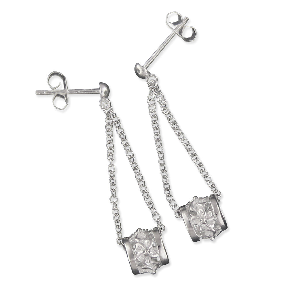 Sterling Silver Plumeria Bead Dangle Earrings