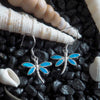 Sterling Silver Synthetic Blue Opal Dragonfly Dangle Earrings