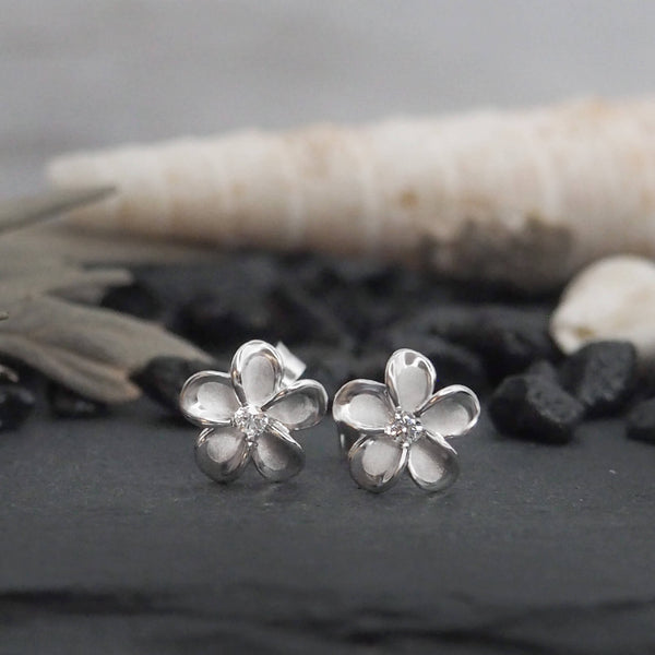 Sterling Silver 7mm Plumeria Stud Earrings – Hawaiian Silver Jewelry