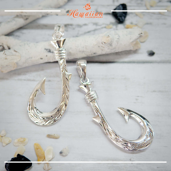 Silver 925] Handmade Fish Hook Pendant Large-Double Side Engraving