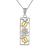Sterling Silver Turtle and Plumeria Vertical Bar Pendant Necklace, 16+2
