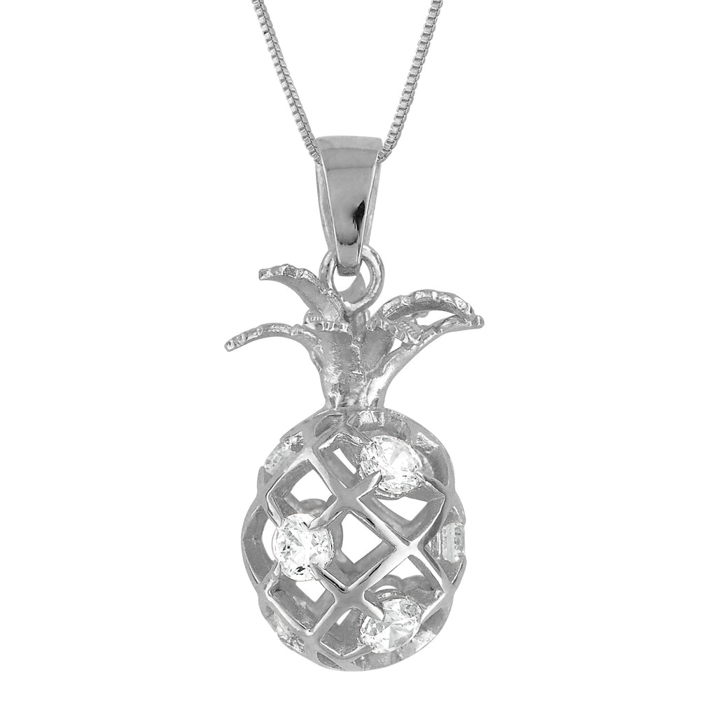 Sterling Silver Medium Pineapple Pendant Necklace, 16+2