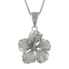 Sterling Silver 17mm Hibiscus Pendant Necklace, 16+2