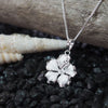 Sterling Silver 17mm Hibiscus Pendant Necklace, 16+2