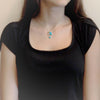 Sterling Silver Synthetic Blue Opal Mother Child Turtle Pendant Necklace