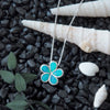 Sterling Silver Synthetic Blue Opal Plumeria Pendant Necklace, 16+2