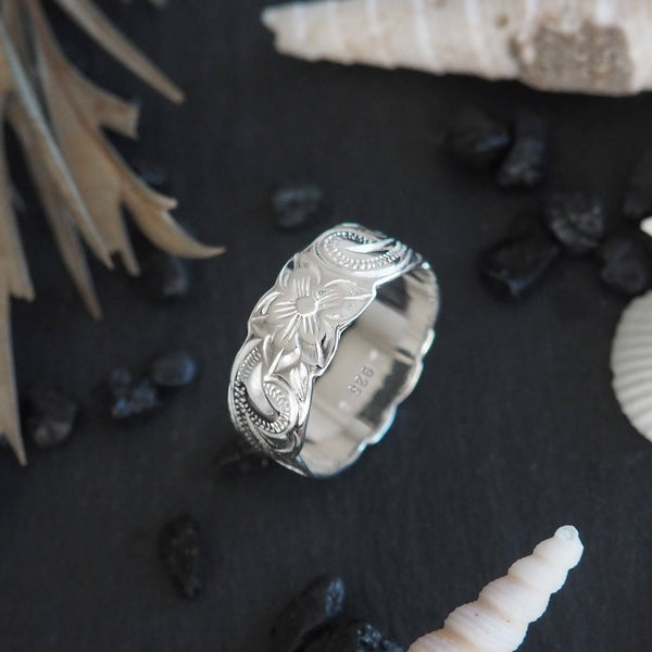 Sterling Silver Hawaiian Wedding Band Ring 7.5mm – Hawaiian