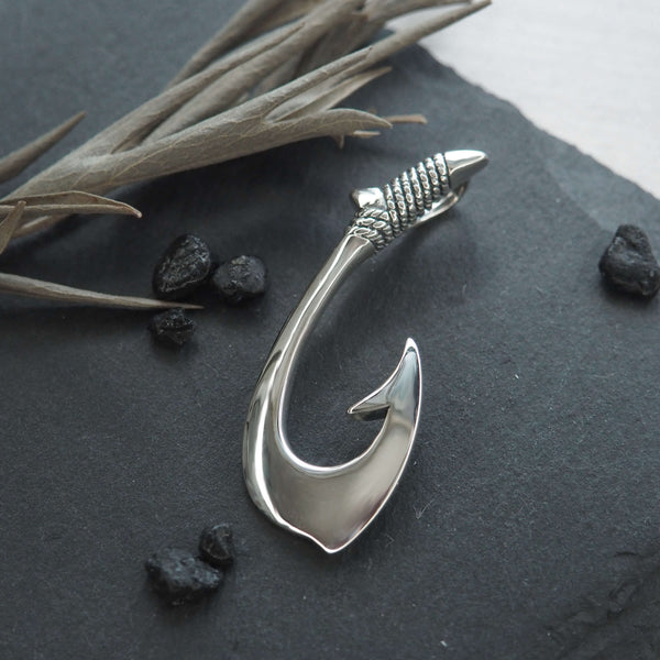 catch fish silver hook Sterling Silver Large Plain Fish Hook Pendant – Hawaiian Silver Jewelry