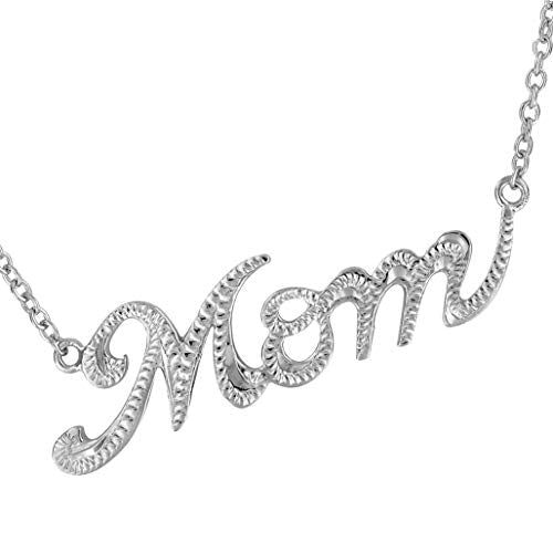 Sterling Silver Engraved Mom Pendant Necklace, 18