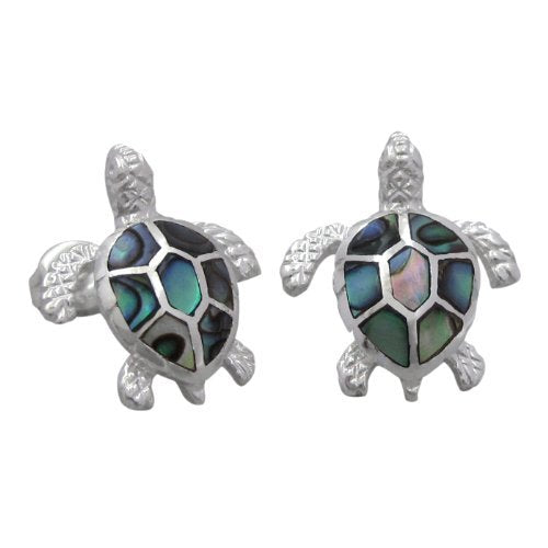 Sterling Silver Abalone Shell Turtle Stud Earrings