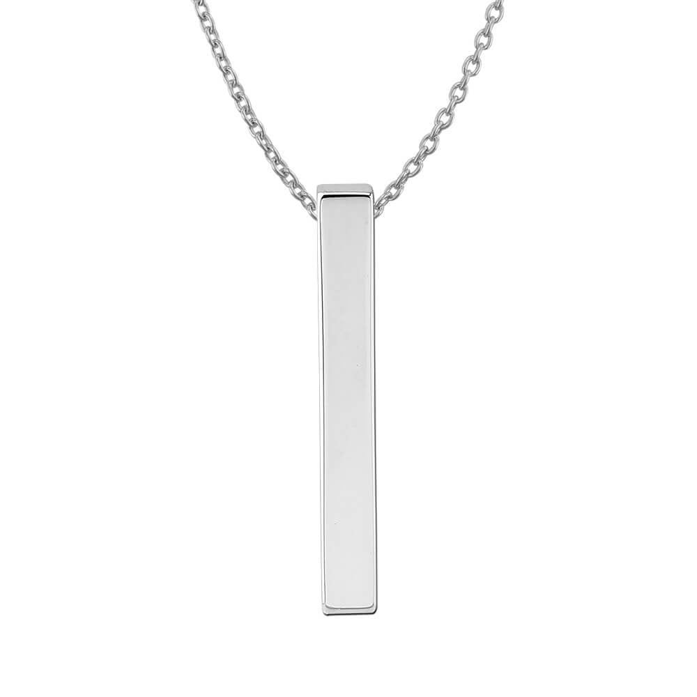 Sterling Silver Plain Vertical Bar Pendant Necklace, 18