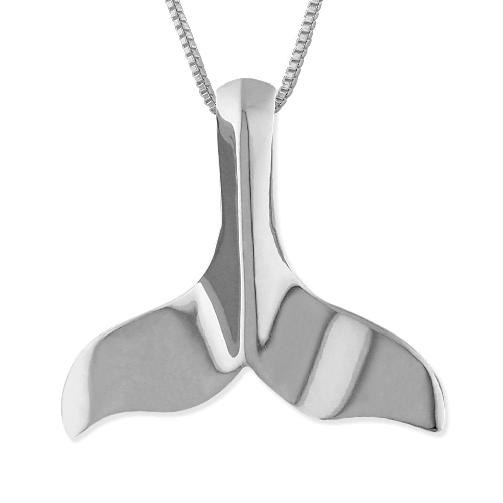 Sterling Silver Plain Whale Tail Pendant Necklace, 18