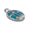 Sterling Silver Synthetic Blue Opal Turtle Oval Pendant