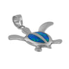 Sterling Silver Synthetic Blue Opal 23mm Turtle Pendant Necklace, 16+2