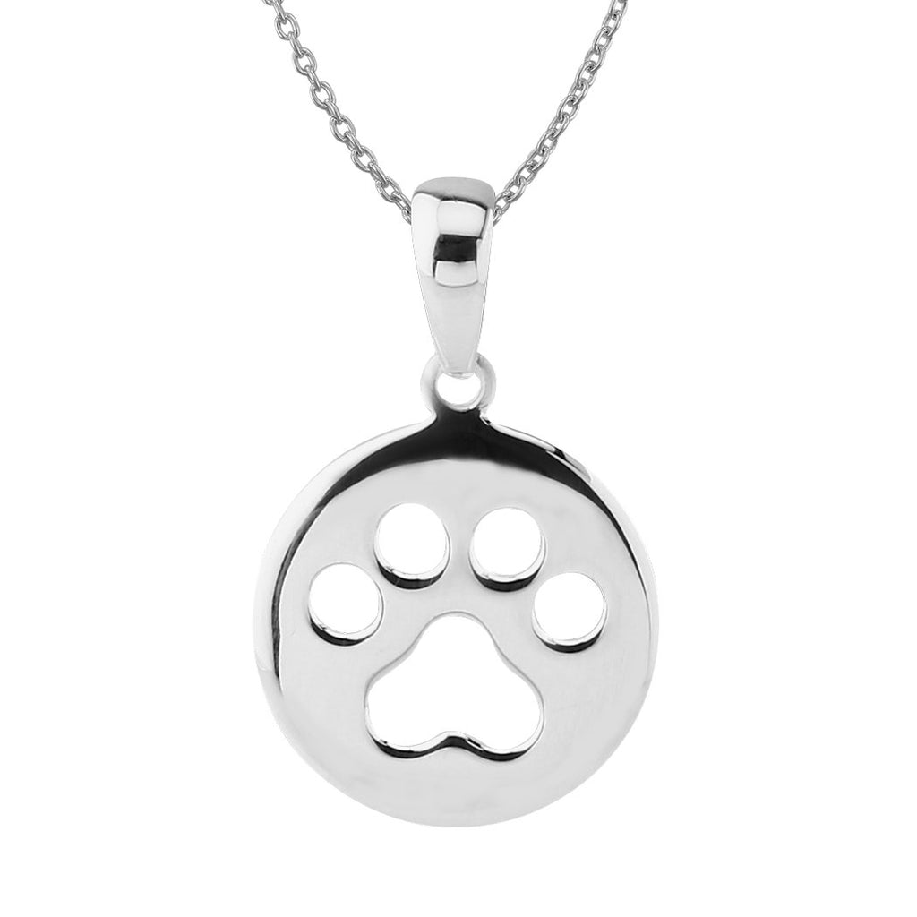 Sterling Silver Small Circle Dog Paw Print Pendant Necklace, 18 ...