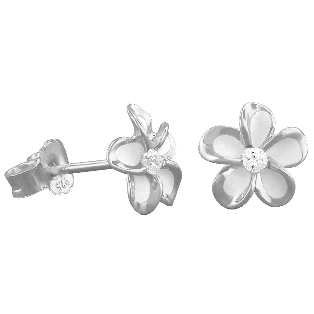 Sterling Silver 7mm Plumeria Stud Earrings