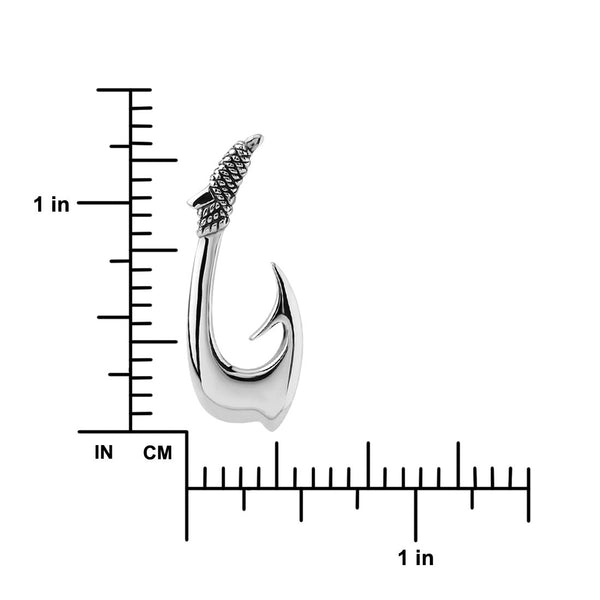 Sterling Silver Medium Fish Hook Pendant - Realistic Design With Hidden Bail, 1.31" Tall