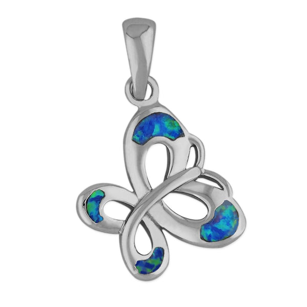 Sterling Silver Synthetic Blue Opal Butterfly Pendant