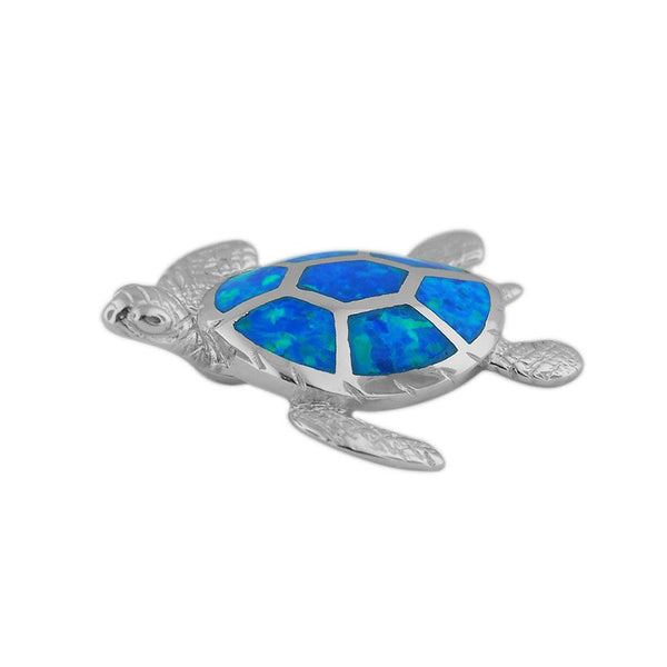 Sterling Silver Synthetic Blue Opal Turtle Pendant Necklace – Hawaiian ...