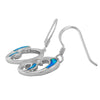 Sterling Silver Synthetic Blue Opal Circle Wave Dangle Earrings