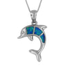 Sterling Silver Synthetic Opal Dolphin Pendant Necklace, 16+2