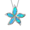 Sterling Silver Synthetic Blue Opal Starfish/Plumeria Pendant Necklace, 16+2