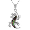 Sterling Silver Abalone Shell Gecko Pendant Necklace, 16+2