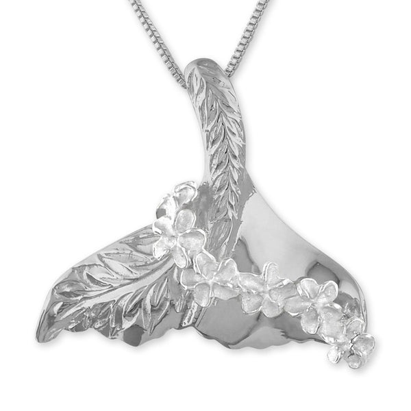 Sterling Silver Whale Tail Lei Pendant Necklace, 16+2