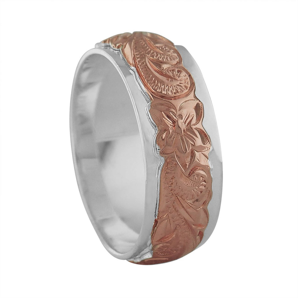 Sterling Silver 14kt Rose Gold Plated Raised Hawaiian Band Ring