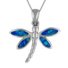 Sterling Silver Synthetic Blue Opal Dragonfly Pendant Necklace, 16+2