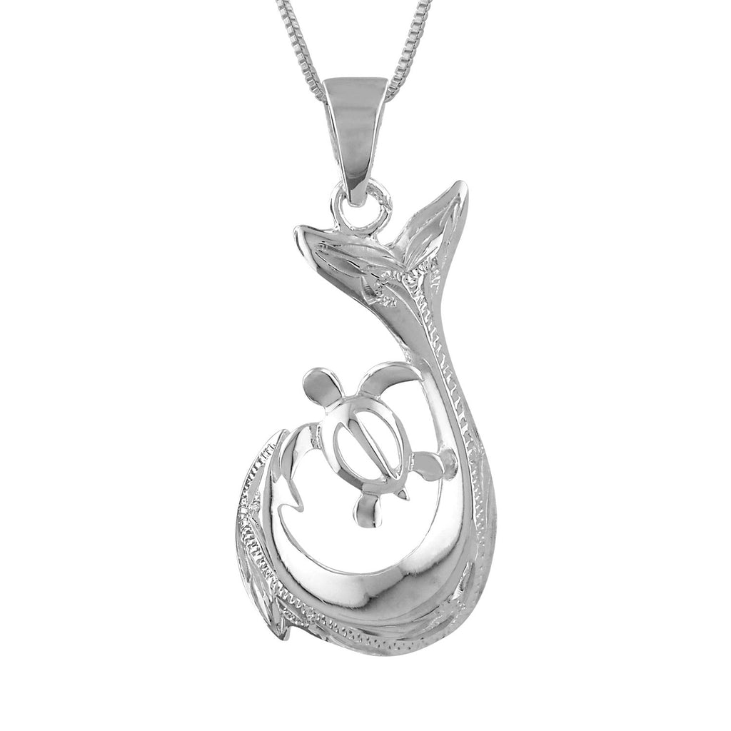 Sterling Silver Turtle Fish Hook Pendant Necklace, 16+2 Extender