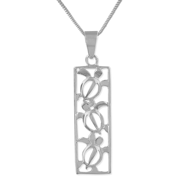 Sterling Silver Turtle Vertical Bar Pendant Necklace, 16+2