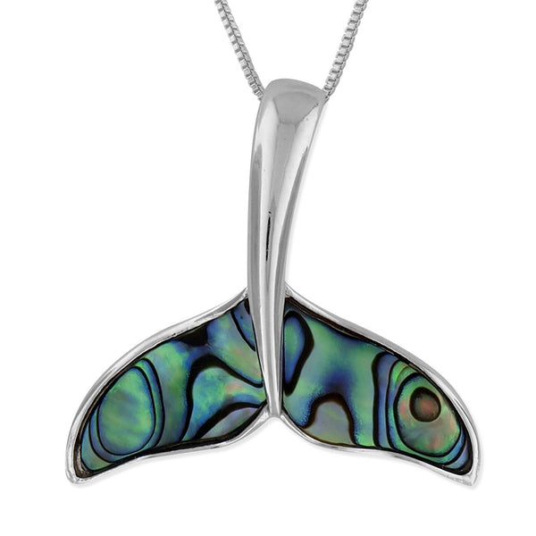 Sterling Silver Abalone Shell Whale Tail Pendant Necklace, 18+2