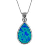 Sterling Silver Synthetic Blue Opal Teardrop Pendant Necklace, 16+2