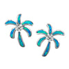 Sterling Silver Synthetic Blue Opal Palm Tree Stud Earrings