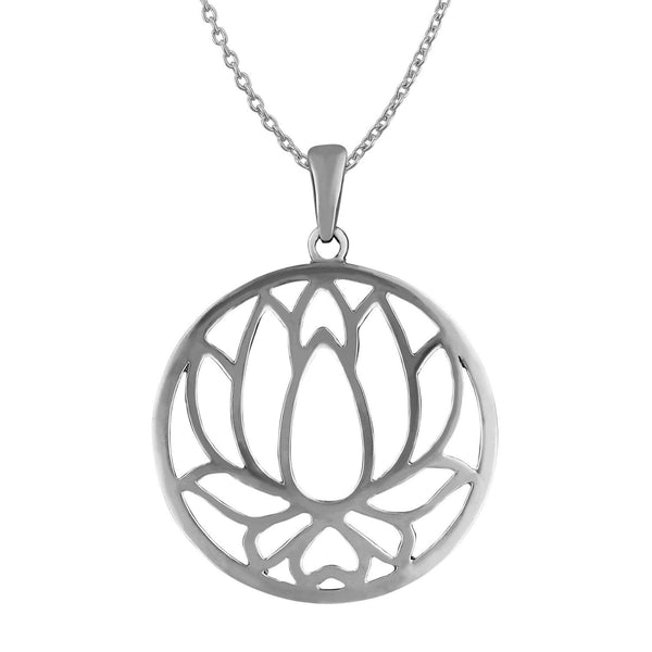 Sterling Silver Cut Out Lotus Pendant Necklace, 18
