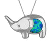 Sterling Silver Synthetic Blue Opal Elephant Pendant Necklace, 16+2