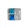 Sterling Silver Synthetic Blue Opal Bead Engraved Pendant