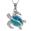 Sterling Silver Synthetic Blue Opal Turtle Pendant Necklace, 16+2