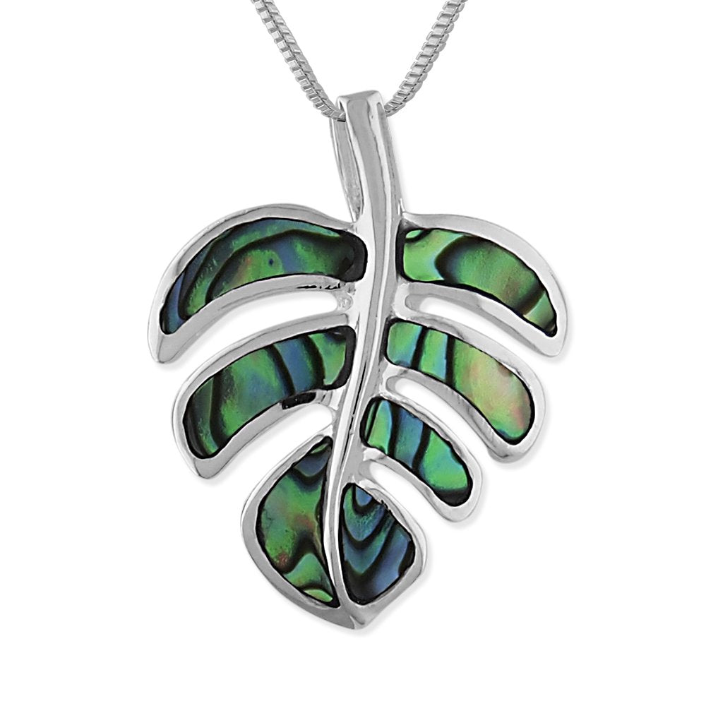 monstera jewelry Sterling Silver Abalone Shell Monstera Pendant Necklace, 16+2" Extende – Hawaiian Silver Jewelry