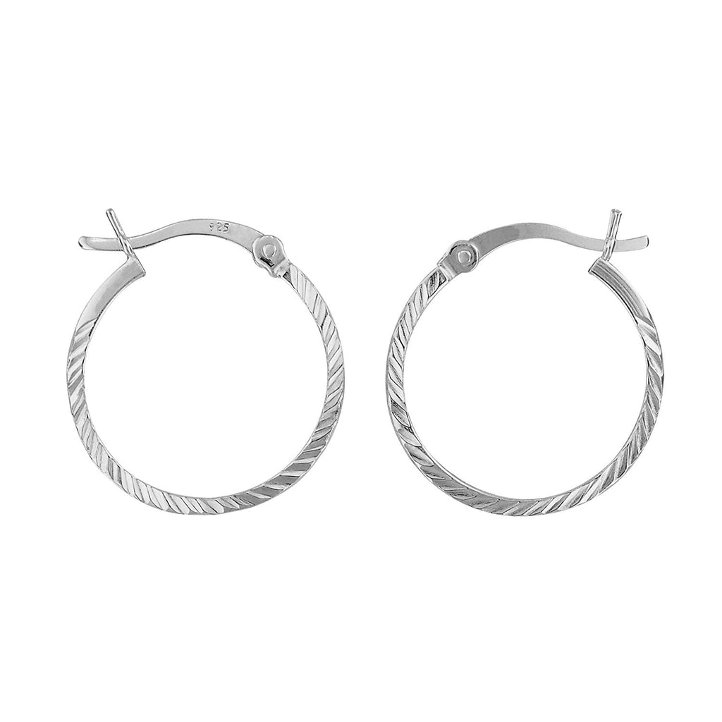Sterling Silver Small Hoop Earrings Diamond-Cut 1.2mm x 19mm