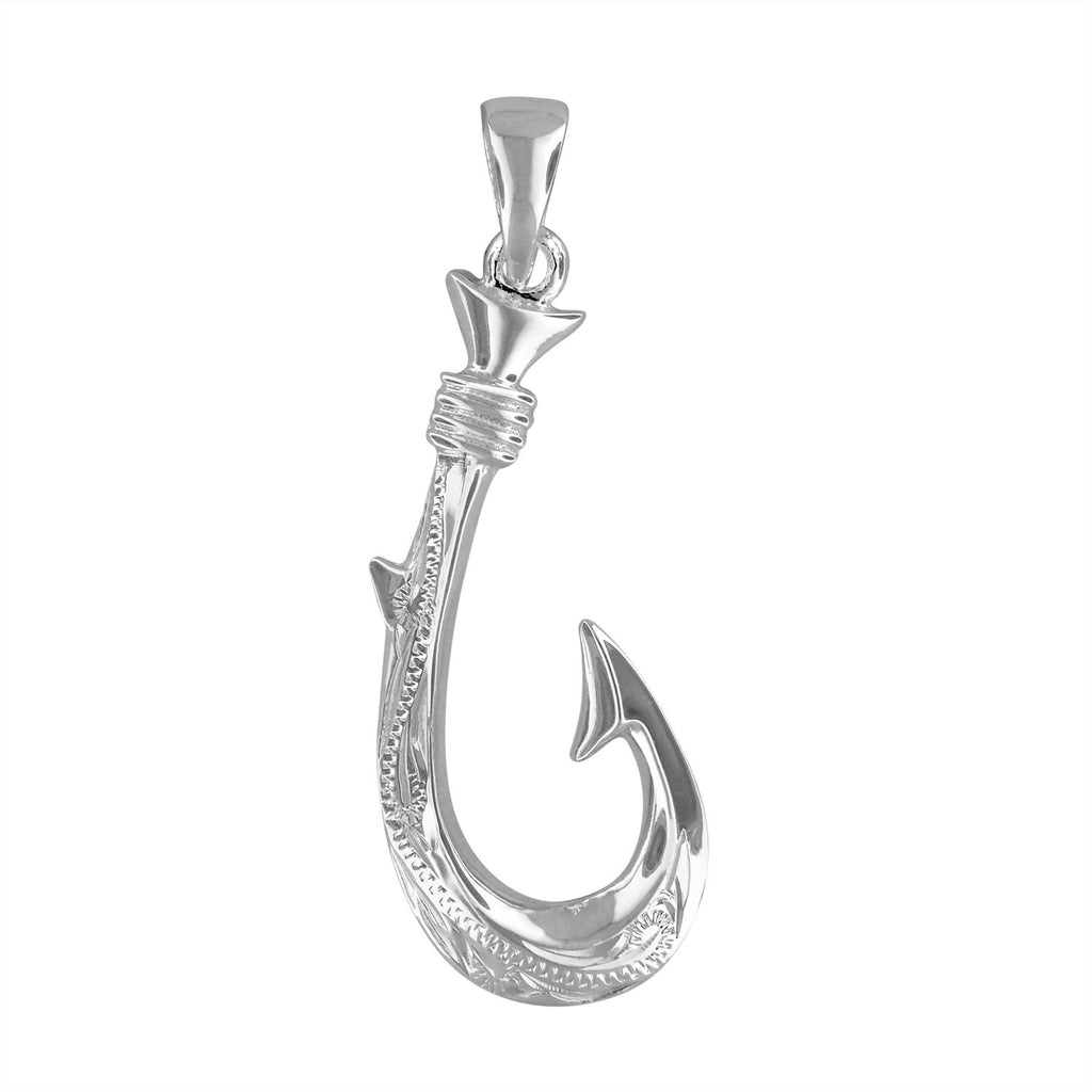 engraved fish hook Sterling Silver Hand Engraved Reversible Hawaiian Fish Hook Pendant – Hawaiian Silver Jewelry