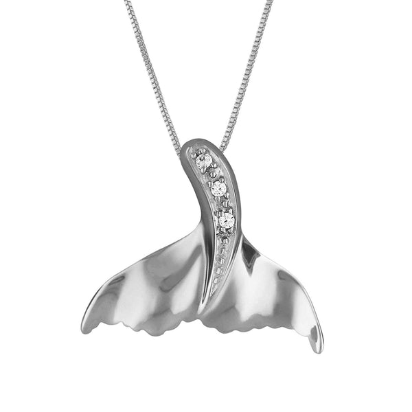 Sterling Silver Whale Tail Pendant Necklace, 16+2