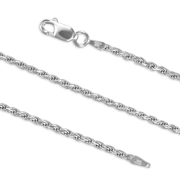 Sterling Silver 2.2mm Diamond-Cut Rope Chain Necklace Solid Italian Nickel-Free, 8-30 Inch