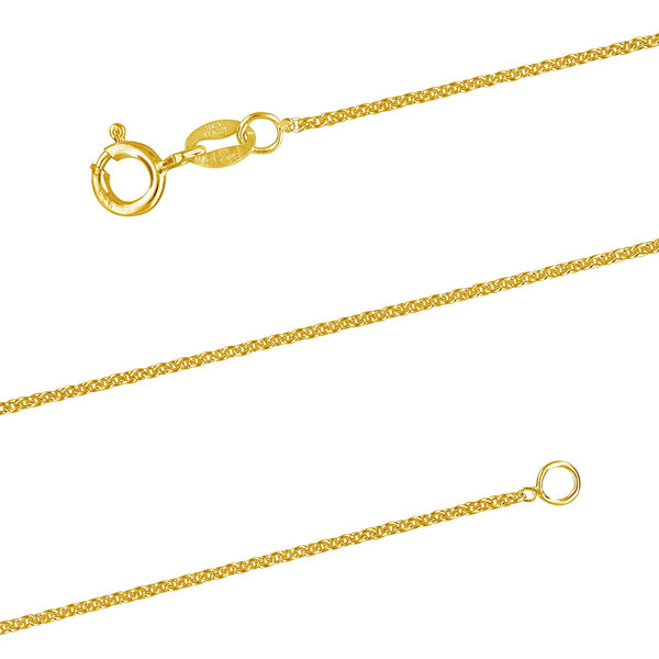 14kt Yellow Gold Plated Sterling Silver 1.3mm Cable Chain Necklace Nickel-Free, 15-24 Inch